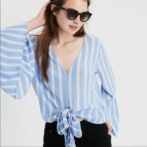 AEO Striped Tie Front Top - Picture 1 of 7